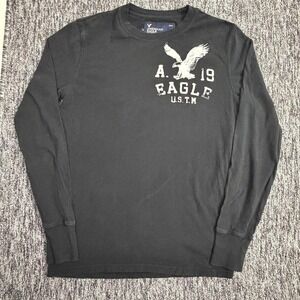 American Eagle Long Sleeve Shirt Black Graphic Eagle Logo Men's S Y2K